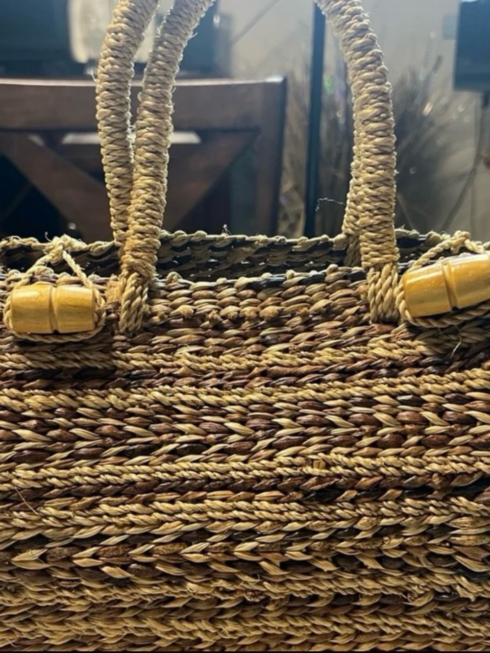 Woven Straw Top-Handle Bag in Natural Brown - Picture 5 of 5